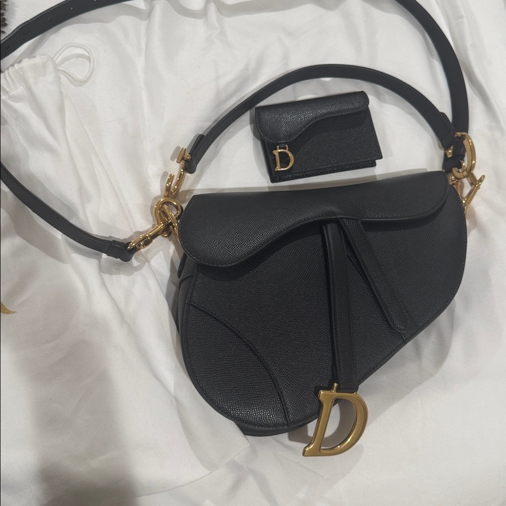 BRAND NEW Dior Black Saddle Bag with Gold FREE WALLET
